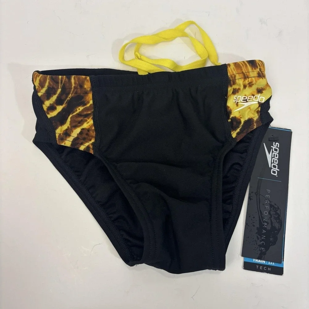 Speedo Training Swim Brief Train III‎ Tech Bottom Boys 24 7-8 Black Animal Print